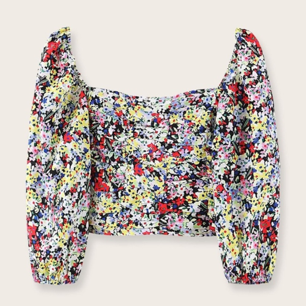 Floral Puff Sleeve Crop Top